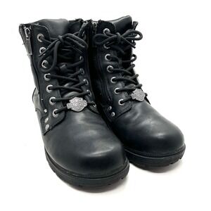 Harley Davidson Mens Black Leather Lace Up Side Zip Motorcycle Boots Size 10